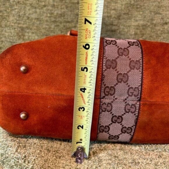 Vintage Gucci Boston monogram Orange Suede and Leather & canvas GG Rockstud bag - Picture 12 of 16